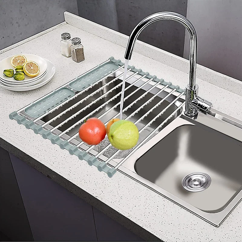 Kitchen Gadgets Rack - Scolapiatti pieghevole in acciaio inossidabile scolapiatti